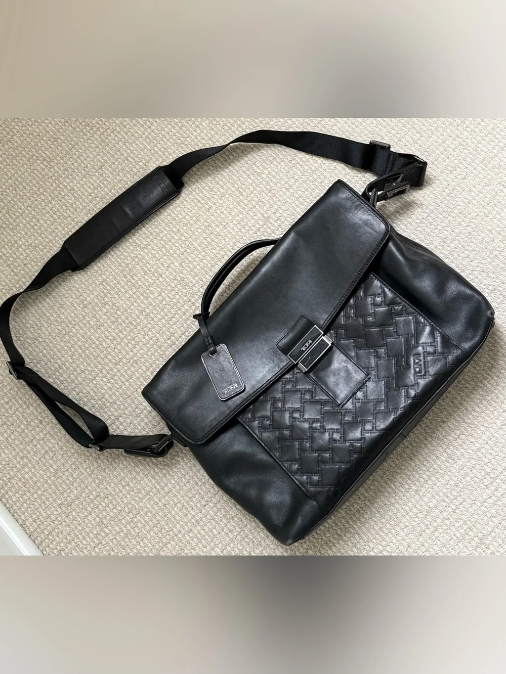 Tumi Black Leather Embossed Briefcase